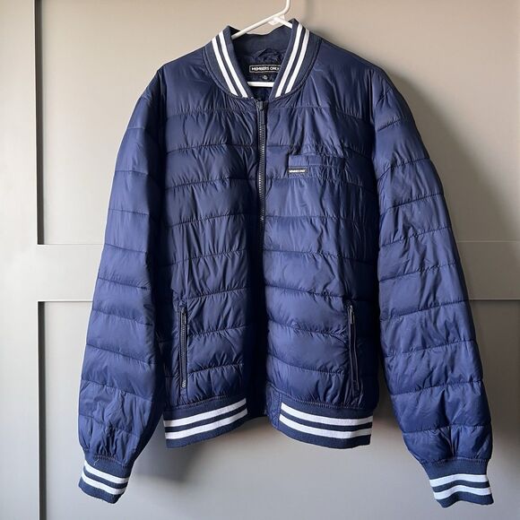 Members Only Insulated Quilted Down Full Zip  Jacket Mens XL Blue White Stripes - Picture 1 of 16